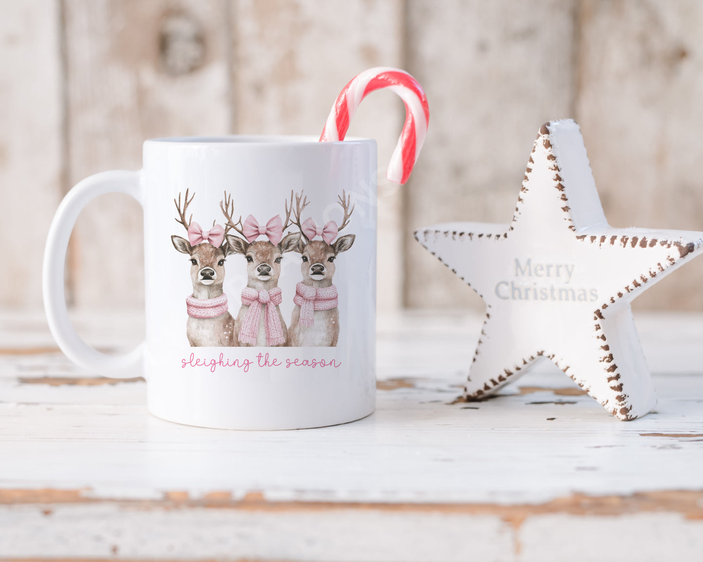 Three Reindeers Sleighing The Season Mug