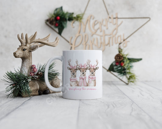 Three Reindeers Sleighing The Season Mug