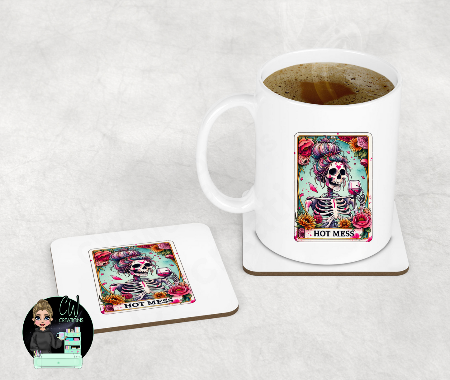 Hot Mess Skeleton Mug & Coaster Set