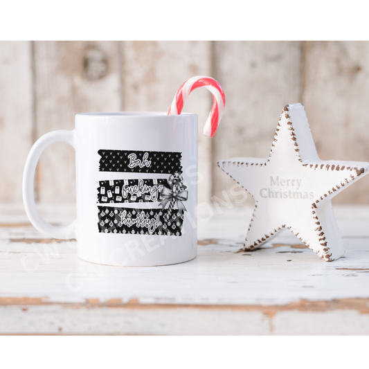 A festive mug featuring a candy cane and a star, perfect for holiday beverages and seasonal cheer.