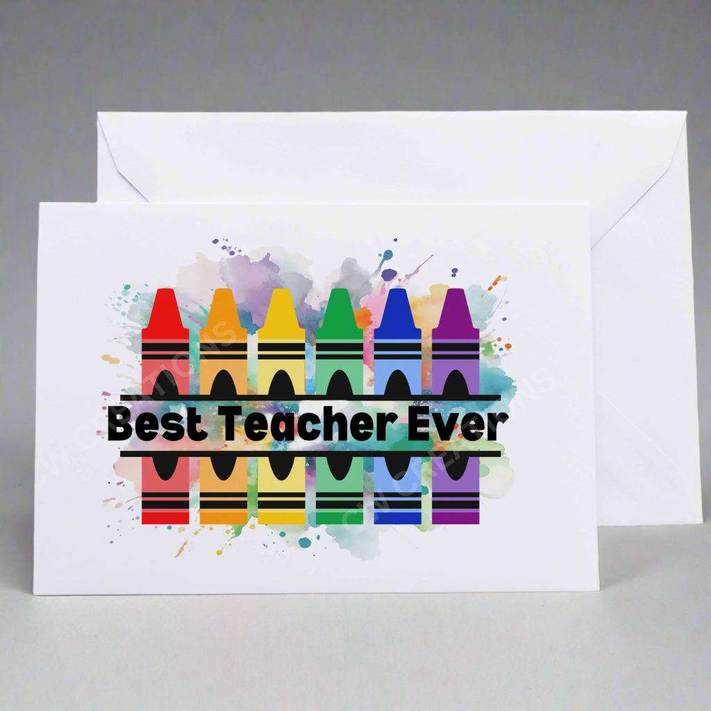  A vibrant card made of crayons, featuring the phrase "Best Teacher Ever," honoring a remarkable teacher's impact.