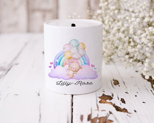 Teddy Balloon Personalised Moneybox